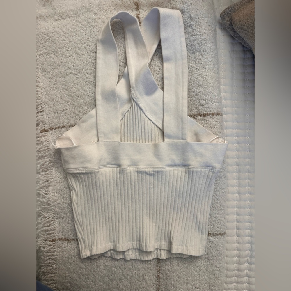 Zara Cream Ribbed Knit Cross-Front Tank – Size S - Picture 3 of 4